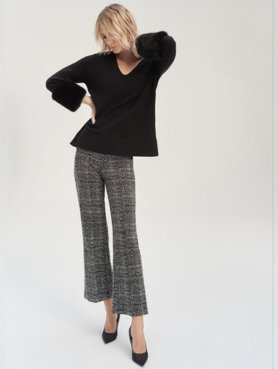 Joseph Ribkoff Pants - Joseph Ribkoff Tweed Knit Pants 8 Dark Academia Coquette Crop Wide Leg Trousers